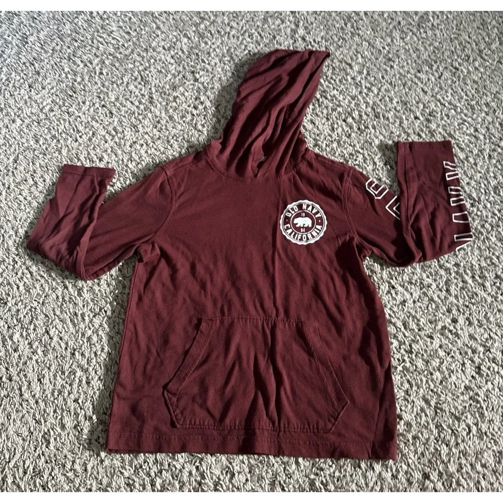 Old Navy Boys Maroon Long Sleeve Tee Hoodie Size Medium